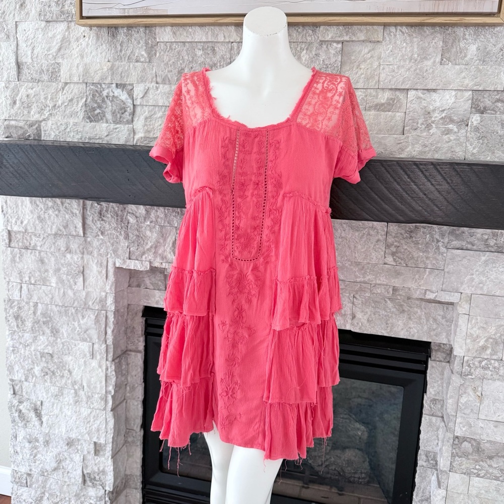 Free People Coral Lace Tiered Mini Dress | NWT | Size S - Picture 13 of 13